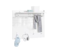 SoBuy FHK36-W Armario de pared Barra de armario con estante y ganchos Panel de guardarropa que ahorra espacio para pasillo y tablones BLANCO