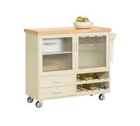 SoBuy FKW114-MI Carrito Auxiliar de Cocina con 2 cajones y 2 Puertas Carro Multiusos de Servicio Comedor con Ruedas, 1 Toallero y Soporte para Botella Beige 109 x 40 x 92 cm ES