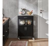 SoBuy FKW22-SCH Carros de cocina con placa de trabajo mesa auxiliar Carrito de ruedas de madera estante de cocina para cocina al aire libre 60x92x45CM Negro