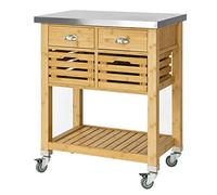 SoBuy FKW40-N Carrito de Cocina con Piso de Acero Mueble Cocina Auxiliar Estantería de Cocina Carrito de Servir de Bambú 73 x 46 x 93 cm ES
