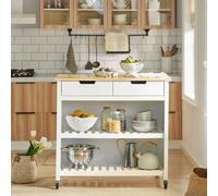 SoBuy® FKW74-WN - Carro de Almacenamiento de Cocina, Estante de Almacenamiento, Cocina, Desayuno, Mesa de Bar, Color Blanco y Natural