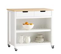 SoBuy FKW74-WN, Carrito de Cocina con 2 cajones y 2 estantes, con Tablero Grande, Madera de ingeniería, Blanco, L98 x P58 x H94cm,ES