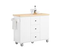 SoBuy FKW96-II-WN Carrito de Cocina Carro de Servicio Multiusos con 3 cajones y 2 Puertas Madera de Caucho 116 x 45 x 92 cm ES