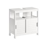 SoBuy Mueble Bajo Lavabo con Puertas Correderas - Armario de Baño con Estante Ajustable, Ahorro de Espacio y Diseño Moderno - Ideal para Baños Pequeños - Blanco, 60x30x60cm, FRG128-W