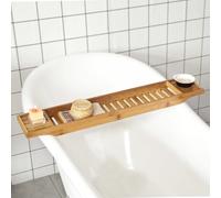 SoBuy FRG212-N,ES Bandeja de Bambú para Bañera,Estante de Baño,L80cm,con Soporte para Libro, iPad y Móvil