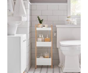 SoBuy FRG226 Armario de baño con 3 estantes resistentes, armario de baño estrecho de MDF, cómoda hasta 30kg, colores madera 28x20x74cm Vintage