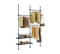 Sobuy frg34-ii-sch, perchero de pie telescópico, robusto soporte para ropa con barras y estantes, armario abierto ajustable para dormitorio, perchero negro 62 cm