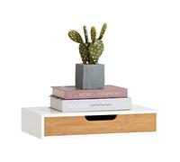 SoBuy FRG92-WN Estante de Pared con Cajón Estantería para la Sala Estanterias Pared Estilo Moderno Blanco y Madera 40 x 24.5 x 8 cm ES