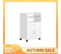 SoBuy FSB09 Armario de cocina con ruedas, carrito de cocina, carrito para bebidas, armario para microondas con deslizador Marfil