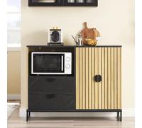 SoBuy FSB103-N Armario de cocina Aparador con compartimento para microondas (Ø 6cm) y puerta de láminas Roble-Negro 107x40x85cm NATURE