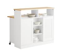 SoBuy FSB36-WN Aparador de Almacenamiento con Encimera Extensible Isla de Cocina Múltiple con 2 Puertas y 3 Estantes 110 x 66 x 97 cm Blanco ES