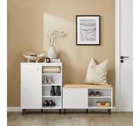 SoBuy FSB62-W Armario zapatos, sideboard, cómoda, armario cocina con puertas correderas - Armario entrada con compartimentos altura ajustable - Blanco, 70x87x37cm BLANCO