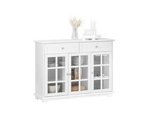 SoBuy FSB77-W Aparador Cocina Mueble Vitrina de Cristal con 3 Puertas y 2 Cajones 119 x 40 x 90 cm ES