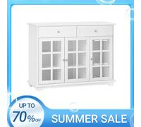 SoBuy FSB77-W Armario de cocina Isla de cocina con puerta de vidrio Aparador independiente Highborad Mesa de bar Mesa de comedor Buffet Blanco 119x90x40cm BLANCO