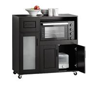SoBuy FSB78-SCH Aparador Auxiliar de Almacenamiento para Microondas con Ruedas Armario de Cocina con 3 Puertas y un Cajón 88.5 x 40 x 89 cm Negro ES