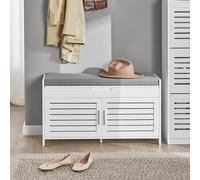 SoBuy FSR102-W asiento de banco con 2 puertas banco de zapatos con armario de almacenamiento banco de zapatos banco de tablones BLANCO