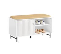 SoBuy FSR116-W Banco Zapatero con Puertas Correderas Armario Multifuncional para Entrada con Estantes 85 x 37 x 49 cm Blanco ES