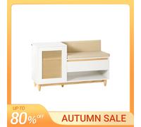 Sobuy banco zapatero con 2 estantes, 1 cajón y 1 puerta entrada recibidor con cojín acolchado de asiento 100 x 35 x 60 cm fsr128-w