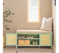 SoBuy FSR129-GR Banco para zapatos con asiento y puertas de rejilla, Banco con almacenamiento, Banco de entrada, Baúl para zapatos, Cómoda asiento, Estante para zapatos estrecho verde, medidas aprox.