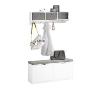 SoBuy FSR147-W+FRG282-W Recibidor Zapatero con Perchero de Estilo Moderno con 2 Solapas para Zapatero y con 5 Ganchos para Perchero Blanco ES