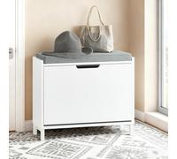 SoBuy FSR151-K Banco de zapatos con asiento, zapatero con espacio de almacenamiento, solapa, cojín de asiento, peso hasta 113 kg 60x52x24cm BLANCO