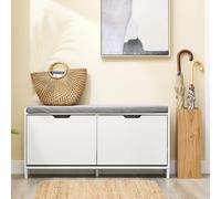 SoBuy FSR151-L-W Banco de zapatos con asiento Zapatero Gabinete de zapatos estrecho con almacenamiento 250 kg MDF enapaable y hierro 105x52x24 BLANCO