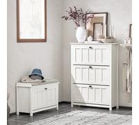 SoBuy FSR162-W Armario zapatos estrecho, zapatero basculante con 3 tapas - Estante cerrado ahorraespacio con compartimentos altura ajustable - Para pasillo, pisos pequeños - Blanco, 80×111×30cm BLANCO
