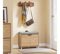 SoBuy FSR199-N Banco zapatos con asiento, estante estrecho con almacenaje - Compartimento abatible armario zapatos - Banco acolchado para pasillo, dormitorio - 60x24x50cm, hasta 118kg, Roble Sonoma +