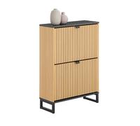 SoBuy FSR202-N Mueble Zapatero Estrecho de Entrada - Zapatero Recibidor Estilo Nórdico con Cajones Abatibles, Capacidad 8-12 Pares, Madera PB/MDF, Negro y Roble Claro, 60x24x88cm, 30kg CAFÉ
