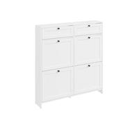 Sobuy fsr208-w, zapatero ahorrador de espacio, zapatero de madera blanco, armario de entrada con 4 puertas abatibles y 2 cajones, 12 pares de zapatos, con protector antivuelco, 100x19x107cm 100 cm