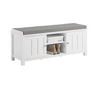 SoBuy FSR35-W Zapatero con Dos Puertas Cerradas y Dos Estantes Almacenamiento y Banco con Cojín en Superior Armarios ES