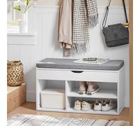 SoBuy Banco Zapatero con Asiento y Almacenaje - Banco Almacenaje con Cajón y 3 Compartimientos para Entrada, Recibidor, Dormitorio - Zapatero con Cojín 120kg Blanco FSR45-HG