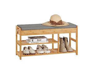 SoBuy FSR47-N,ES Banco de Almacenamiento con cajón y cojín,Zapatero,L90 cm x H45 cm (Bambú)