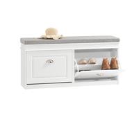 SoBuy Banco Zapatero con Asiento y Almacenaje - Puff Organizador con 2 Solapas, Estrecho para Zapatero Entrada Recibidor, Recibidores de Entrada y Dormitorio, 104x24x52cm Blanco FSR64-W