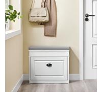SoBuy FSR82-K-WG Banco zapatos cojín,almacenaje,armario,estante estrecho,banco ahorraespacio para pasillo,salón,dormitorio,Blanco efecto madera vintage 61x54x24cm Marfil