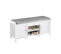 SoBuy FSR83-W Banco Zapatero con 1 Cajón, 2 Puertas y 2 Estantes Banco de almacenamianto con cojín Acolchado de Asiento 110 x 35 x 50 cm ES