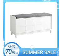 SoBuy FSR86-W Banco de almacenamiento con cojín tapizado, mueble bajo, mueble para recibidor, cajonera para zapatos, con 2 puertas correderas BLANCO