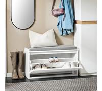 SoBuy FSR98-L Camión volquete de zapatos Mueble para zapatos con solapa Banco para zapatos con cojín de asiento Cómoda para zapatos Banco BHT aprox. 80x45x26cm BLANCO