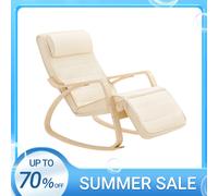 SoBuy Mecedora con Cojín, Silla Mecedora con Reposapiés Ajustable y Reposacabezas - Relajante Sillon, Gris FST16-DG