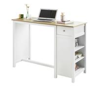 SoBuy FWT64-WN Mesa Barra Bar Mesa Alta de Comedor con 1 Cajón y 3 Estantes Blanco Altura 90cm ES