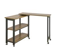 SoBuy FWT83 Mesa auxiliar en forma de L con 2 estantes, mesa para sofá con ruedas, escritorio esquinero, mesa de trabajo, diseño industrial NATURE