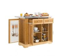 SoBuy Isla Cocina con Mesa Extensible, Isla de Cocina con Ruedas Ocultas y almacenaje, Mueble Auxiliar de Cocina Madera Natural 107x46-71x92 cm FKW130-N