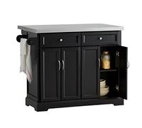 SoBuy Isla Cocina con Ruedas Carrito de Cocina con encimera Extensible Isla de Cocina móvil con Mesa Auxiliar de Cocina con Ruedas Negro 115x92x(46-71) cm FKW71-II-SCH