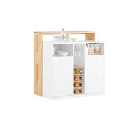 SoBuy Isla de Cocina, Armario de Almacenaje Multifuncional, Mueble de Cocina, Sideboard para Sala de Estar, Aparador Cocina, Armario Auxiliar de Cocina Blanco y Natural 105 x 60 x 105cm KNL07-WN
