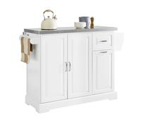 SoBuy Isla de Cocina con Ruedas, Carro de Cocina Auxiliar con Superficie de Trabajo Extensible, Mueble Auxiliar de Cocina Salvaspacio, Mueble Carro de Cocina con Ruedas 130x46/71x91cm Blanco FKW128-ST