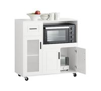 SoBuy Isla de Cocina con Ruedas, Mueble Auxiliar de Cocina, Desserte con Ruedas, Soporte para Microondas, Carrito Móvil para Sala de Comedor y Oficina en Casa 88,5 x 40 x 89 cm Blanco FSB78-W