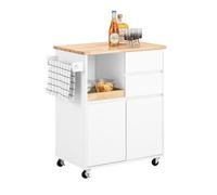 SoBuy Isla de Cocina con Ruedas y Cajones - Carrito Cocina Compacto Ahorra Espacio, Mueble Auxiliar de Cocina con Encimera y Armario de Almacenaje Blanco 72 × 40 × 84 cm FKW123-WN