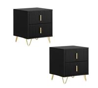 SoBuy Juego de 2 Mesita de Noche con 2 cajones y Patas metálicas Doradas, Mesa de Noche Moderna para Dormitorio y salón, Ideal para Estudiantes y familias, Negro, 40x40x47 cm, FBT115-SCHx2