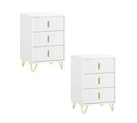 SoBuy Juego de 2 mesitas de Noche con 3 cajones, 40x40x63cm Dormitorio | Altura ergonómica 63 cm y carga 33 kg, mesa auxiliar moderna para espacios pequeños, color blanco, FBT115-L-Wx2