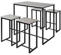 SoBuy Juego de mesa alta de bar y 4 taburetes metal gris